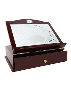 Mahogany Table Shtender With Mirror Designed Top And Drawer W Gold Clock