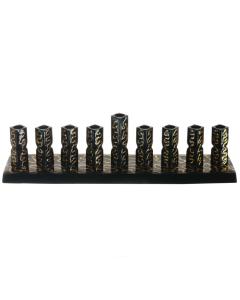 Strip Menorah Black With Gold Stripes Enamel Finish