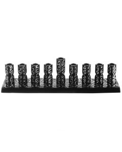 Strip Menorah Black With Silver Stripes Enamel Finish