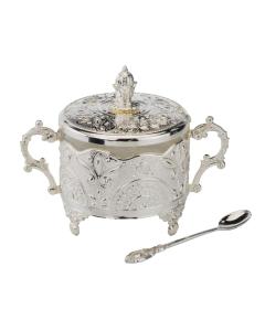 Silver Plated  Dish w/ Spoon  - Filigree Design