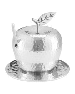 Honey Dish Apple Shape Stainless Steel Hammered With Tray & Spoon