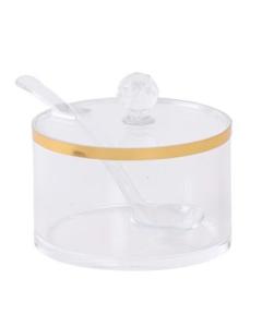 Round Dish With Spoon Gold Rim - 5 X8 Cm