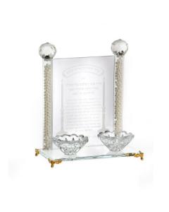 Crystal Candlesticks On Mirror Tray With Gold Legs