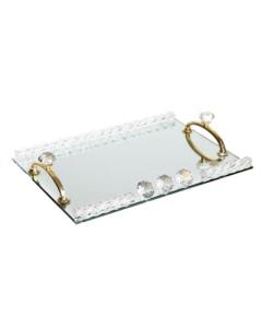 Shabbos Tray With Gold Handles & Crystal Stones
