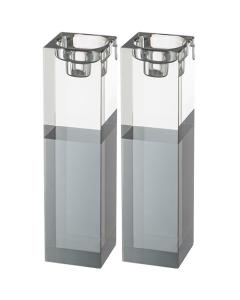 Pair of Narrow Angular Crystal Candlesticks