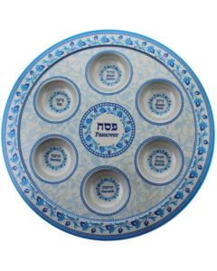 Melamine Seder Plate Round - Blue Ornaments