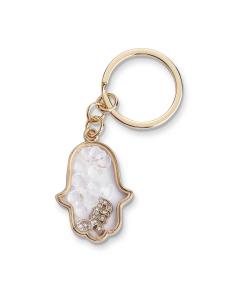 Keychain Hamsa Metal with Stones 4.5x3 cm - Gold
