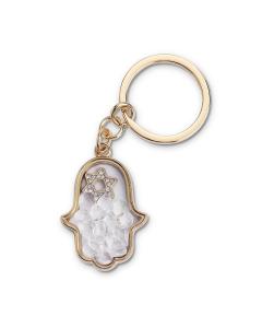 Keychain Hamsa Metal with Stones 4.5x3 cm - Gold