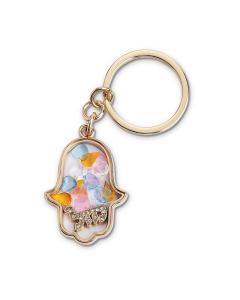 Keychain Hamsa Metal with Stones 4.5x3 cm - Gold