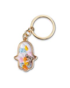 Keychain Hamsa Metal with Stones 4.5x3 cm - Gold