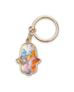 Keychain Hamsa Metal with Stones 4.5x3 cm - Gold