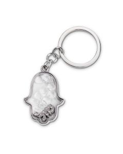 Keychain Hamsa Metal with Stones 4.5x3 cm - Silver