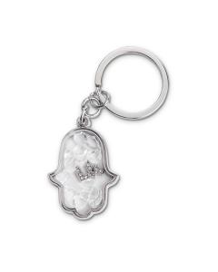 Keychain Hamsa Metal with Stones 4.5x3 cm - Silver