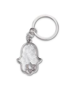 Keychain Hamsa Metal with Stones 4.5x3 cm - Silver