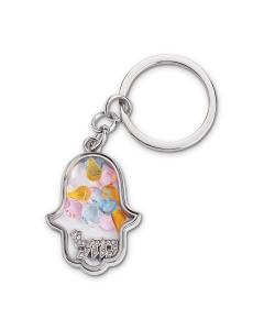 Keychain Hamsa Metal with Stones 4.5x3 cm - Silver