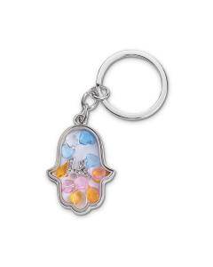 Keychain Hamsa Metal with Stones 4.5x3 cm - Silver