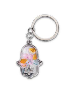 Keychain Hamsa Metal with Stones 4.5x3 cm - Silver