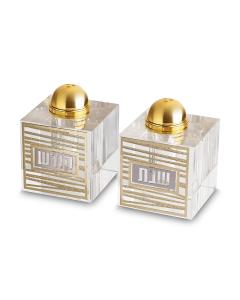 Pair of Crystal Salt & Peper Holders with Laser Cut Plaque