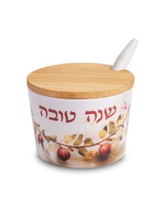 Bamboo Honey Dish "Shana Tovah"
