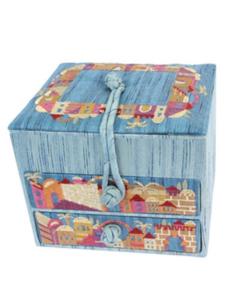Embroidered Jewelry Box - Jerusalem Blue