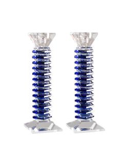 Stacked Design Crystal Candlesticks Set - Blue