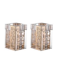 Set Of Crystal Tealight Jerusalem Design Candle Holders