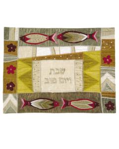 Raw Silk Appliqued Challa Cover - Four Fish gold