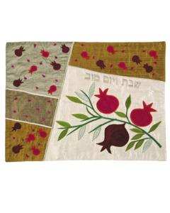 Raw Silk Appliqued Challa Cover - Pomegranates white