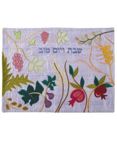 Raw Silk Appliqued Challa Cover -The 7 Species blue