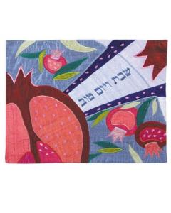 Raw Silk Appliqued Challa Cover - Large Pomogeranate blue