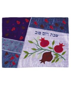 Raw Silk Appliqued Challa Cover - Pomegranates