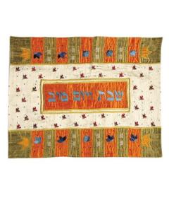 Raw Silk Appliqued Challa Cover - Crown multicolor