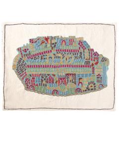Hand Embroidered Challa Cover - Naive Jerusalem in color