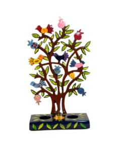 Painted Metal Lazer Cut shabbat Candlesticks - Pomegranate Tree