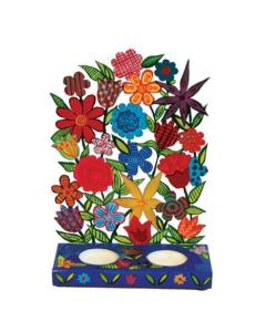 Painted Metal Lazer Cut shabbat Candlesticks - Flowers