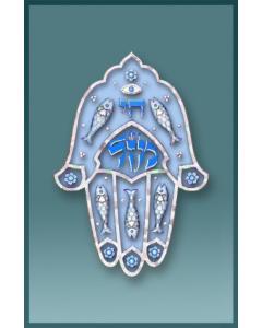 Caspi Acrylic Car Mezuzah - BLUE HAMSA