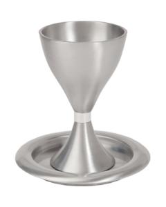 Anodize Aluminum Kiddush Cup and Plate - Silver