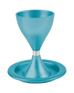 Anodize Aluminum Kiddush Cup and Plate - Turquoise