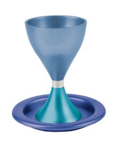 Anodize Aluminum Kiddush Cup and Plate - Blue Turquoise