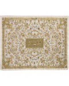 Full Embroidered Challah Cover - Oriental in Gold White