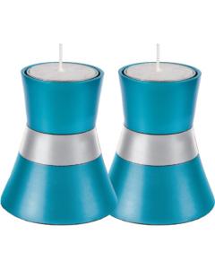 Anodize Aluminum Shabbat Candlesticks - Small -  Turquoise