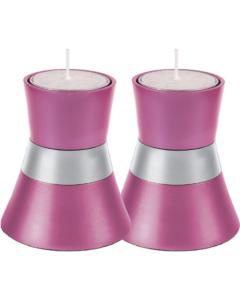 Anodize Aluminum Shabbat Candlesticks - Small -  Pink