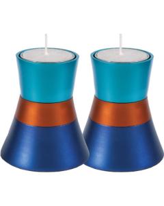 Anodize Aluminum Shabbat Candlesticks - Small -  Turquoise Blue