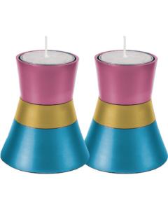 Anodize Aluminum Shabbat Candlesticks - Small -  Pink Blue