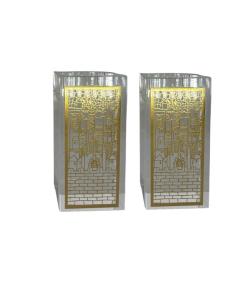 Crystal Pair T-Light Holder with Gold Jerusalem Plate Design