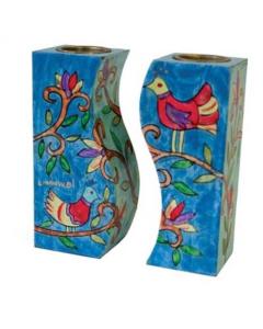 Fitted Shabbat Candlesticks - Birds