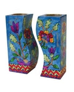 Fitted Shabbat Candlesticks - Red Flowers