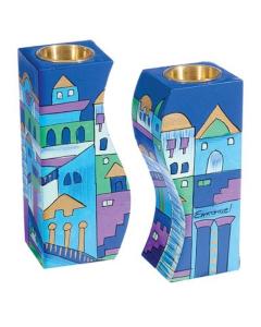 Fitted Shabbat Candlesticks - Jerusalem Blue