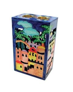 Painted Woodcut Candlestick - Jerusalem