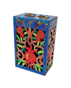 Painted Woodcut Candlestick - Pomegranates